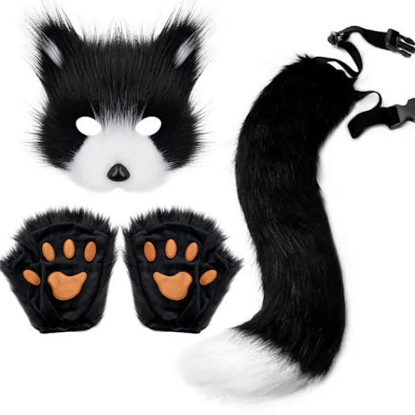 Halloween kostym simulation räv mask handskar plysch rävsvans handgjord djursvans cosplay rekvisita tillbehör Rosröd tredelad set One Size | Fyndiq> Tillbehör