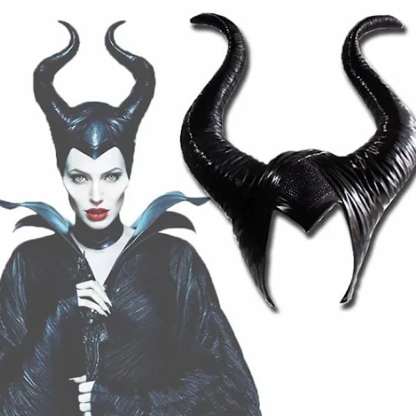Halloween Latex Maleficent Hatt med Ondskan Svarta Horn Drottning Huvudbonad> Huvudbonader