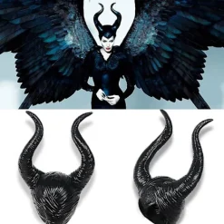 Halloween Latex Maleficent Hatt med Ondskan Svarta Horn Drottning Huvudbonad><noscript><img width=
