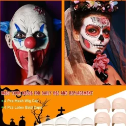 Halloween Latex Skallig Huvudskydd Ingen Rakmask - Vit><noscript><img width=