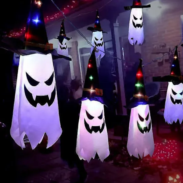 Halloween LED Blinkande Ljus Hängande Spöke Halloweenfest Utklädnad Glödande Trollkarlshatt Lampa Skräckrekvisita Hem Bar Dekoration | Fyndiq> Huvudbonader