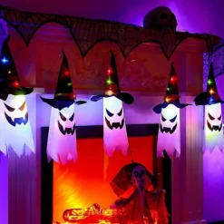 Halloween LED Blinkande Ljus Hängande Spöke Halloweenfest Utklädnad Glödande Trollkarlshatt Lampa Skräckrekvisita Hem Bar Dekoration | Fyndiq><noscript><img width=