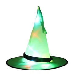 Halloween lysande hatt maskerad festklänning LED-ljus häxhatt trollkarlshatt hänge Halloween 37*34cm grön> Huvudbonader