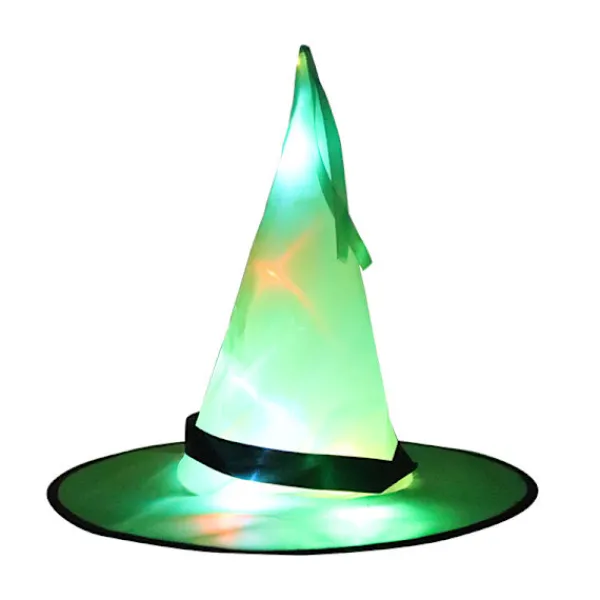 Halloween lysande hatt maskerad festklänning LED-ljus häxhatt trollkarlshatt hänge Halloween 37*34cm grön> Huvudbonader