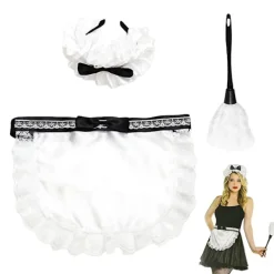 Halloween Maid Städerska Kostymtillbehör Set 3-Delar Anime Rynkad Hårcirkel Spetsförkläde Dammvippa Set för Maid Klä Upp> Dräkter