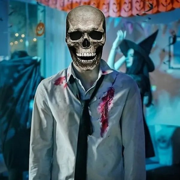Halloween Mask Helhuvud Dödskalle Mask, 3D Halloween Dödskalle Mask Vuxen Latex Mask Skelett Läskiga Masker för Cosplay Jul {Mörk orörlig mun}> Masker