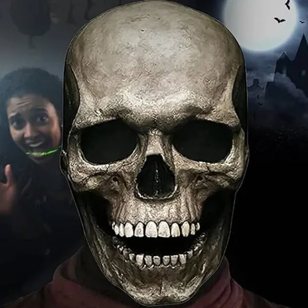 Halloween Mask Helhuvud Dödskalle Mask, 3D Halloween Dödskalle Mask Vuxen Latex Mask Skelett Läskiga Masker för Cosplay Jul {Mörk orörlig mun}> Masker