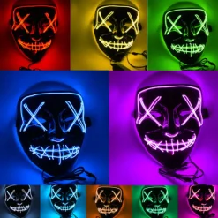 Halloween Mask LED Glow Mask El Wire Ljus Upp The Purge Film Kostym Ljus Halloween Fest Blå> Masker