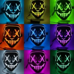 Halloween Mask LED Glow Mask El Wire Ljus Upp The Purge Film Kostym Ljus Halloween Fest Blå><noscript><img width=