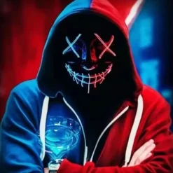 Halloween Mask LED Glow Mask El Wire Ljus Upp The Purge Film Kostym Ljus Halloween Fest Blå><noscript><img width=