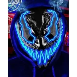 Halloween Mask LED Ljusmask för Vuxna och Barn, Unik Neon Glow Mask med Mörka och Onda Lysande Ögon, Iögonfallande Hotfullt Cool Halloween Kostym><noscript><img width=