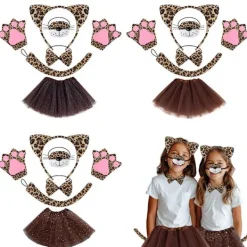 Halloween maskerad rekvisita grossist leopard pannband leopard kattöron set C> Tillbehör