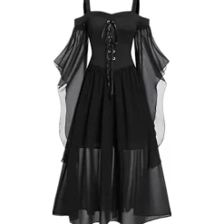 Halloween Medeltida Renässans Cosplay Kostymer Häxa Gotisk Pirat Viking Vestidos Bandage Klänning Maskerad Julklänning För Kvinnor Svart Svart Black | Fyndiq> Dräkter