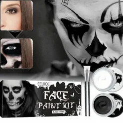 Halloween Målning Halloween Smink Ansiktsfärg Kit: Svart Och Vit Kroppsfärg Set Specialeffekter Smink Pigment Halloween Utklädningsfest Ett Set> Smink
