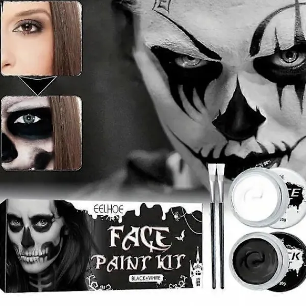 Halloween Målning Halloween Smink Ansiktsfärg Kit: Svart Och Vit Kroppsfärg Set Specialeffekter Smink Pigment Halloween Utklädningsfest Ett Set> Smink