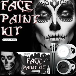 Halloween Målning Halloween Smink Ansiktsfärg Kit: Svart Och Vit Kroppsfärg Set Specialeffekter Smink Pigment Halloween Utklädningsfest Ett Set> Smink