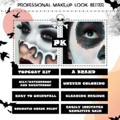 Halloween Målning Halloween Smink Ansiktsfärg Kit: Svart Och Vit Kroppsfärg Set Specialeffekter Smink Pigment Halloween Utklädningsfest Ett Set><noscript><img width=