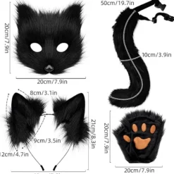 Halloween plyschmask med rävsvans och öron - Svart><noscript><img width=