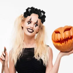 Halloween Rosé Slöja Huvudband Dödskalle Hårband Svart Blomma Krona Dödsdagens Huvudbonad Gotisk Kostymtillbehör (2-Dödskalle Hårband)> Huvudbonader