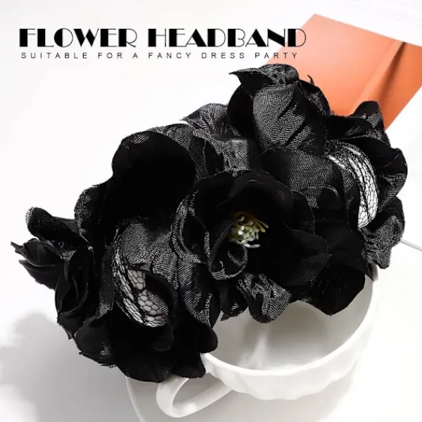 Halloween Rosé Slöja Huvudband Dödskalle Hårband Svart Blomma Krona Dödsdagens Huvudbonad Gotisk Kostymtillbehör (2-Dödskalle Hårband)> Huvudbonader