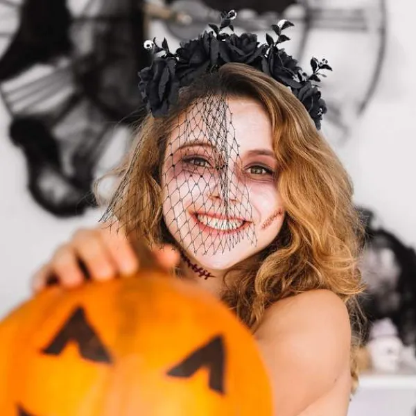 Halloween Rosblommig Huvudband med Slöja för Kvinnor Festlig Party Cosplay Kostym Huvudbonad> Huvudbonader