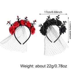 Halloween Rosblommig Huvudband med Slöja för Kvinnor Festlig Party Cosplay Kostym Huvudbonad><noscript><img width=