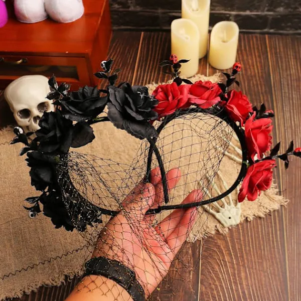 Halloween Rosblommig Huvudband med Slöja för Kvinnor Festlig Party Cosplay Kostym Huvudbonad> Huvudbonader