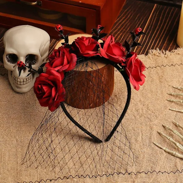Halloween Rosblommig Huvudband med Slöja för Kvinnor Festlig Party Cosplay Kostym Huvudbonad> Huvudbonader