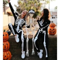 Halloween Skelettdräkt för damer - Bekväm och enkel jumpsuit för vuxna - Tryck fram och bak med dragkedja -FA-><noscript><img width=
