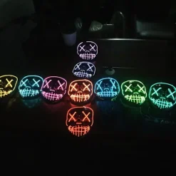 Halloween Skräckmask Cosplay Led Costume Mask Light Up Halloween festlig fest (Glödande isblå)> Masker