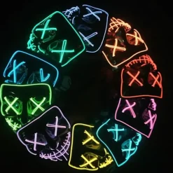 Halloween Skräckmask Cosplay Led Costume Mask Light Up Halloween festlig fest (Glödande isblå)><noscript><img width=