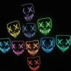 Halloween Skräckmask Cosplay Led Costume Mask Light Up Halloween festlig fest (Glödande isblå)><noscript><img width=