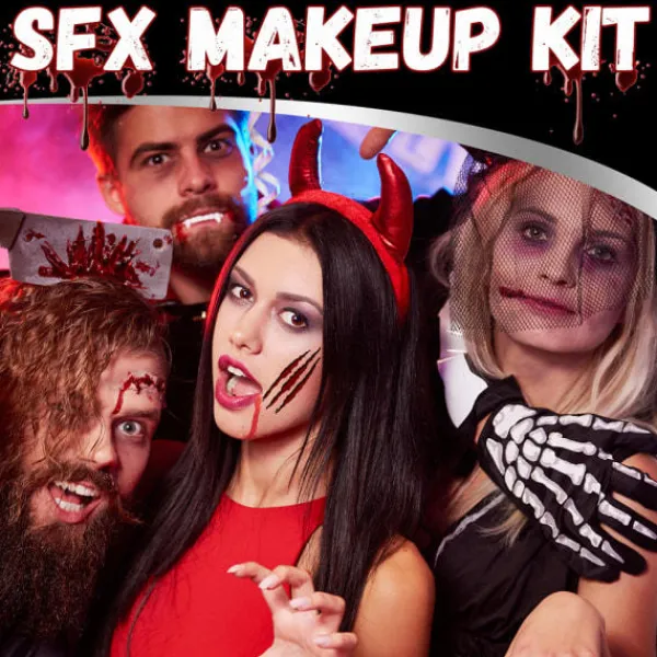 Halloween sminkset med spatel, ärrvax, falskt blodgel för maskeradfest 1> Smink