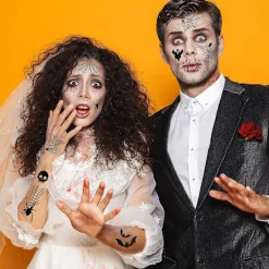 Halloween Spindel Ansikts Tatueringar Spindelnät Tillfälliga Tatueringar Axlar Arm Rygg Kroppskonst Dekal, 12 Ark><noscript><img width=