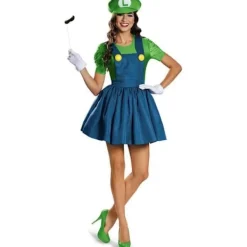Halloween Super Mario Cosplay Klänning för Kvinnor Grön S S><noscript><img width=