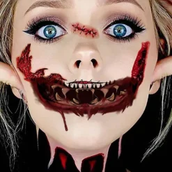 Halloween Tatuering Klistermärken 10ST Clown Skräck Mun Tatuering Klistermärken Dekal, Halloween Temporära Tatueringar Ansikte Kropp Smink{TL}> Smink