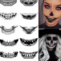 Halloween Temporära Tatueringar Mun Mörk Svart Ansikte Mun Tänder Klistermärken Skräck Ornament för Vuxna Barn 10st Halloween Tatueringar Klistermärken XL(180-190CM) | Fyndiq> Smink