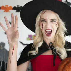 Halloween Waterproof Fake Temporary Tattoos Stickers For Women Long-time Body Art Face Jewels Festival Accessories><noscript><img width=