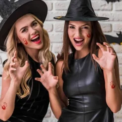 Halloween Waterproof Fake Temporary Tattoos Stickers For Women Long-time Body Art Face Jewels Festival Accessories><noscript><img width=