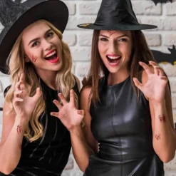 Halloween Waterproof Fake Temporary Tattoos Stickers For Women Long-time Body Art Face Jewels Festival Accessories><noscript><img width=