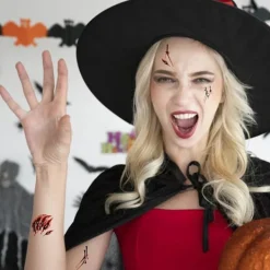 Halloween Waterproof Fake Temporary Tattoos Stickers For Women Long-time Body Art Face Jewels Festival Accessories><noscript><img width=