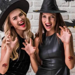 Halloween Waterproof Fake Temporary Tattoos Stickers For Women Long-time Body Art Face Jewels Festival Accessories><noscript><img width=