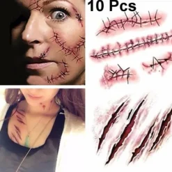 Beau Care Halloween Zombie Acars Tatueringar Vattentät 3D Bet Mark Tatuering Klistermärke> Smink