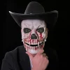 Halloween-dödskallemask med rörlig käke, unisex-vuxen cosplay-mask blodig läskig skelettmaskerad halv ansiktshjälm för Halloween-fest cosplay-dräkt> Masker