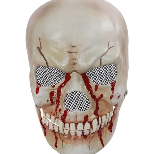 Halloween-dödskallemask med rörlig käke, unisex-vuxen cosplay-mask blodig läskig skelettmaskerad halv ansiktshjälm för Halloween-fest cosplay-dräkt> Masker