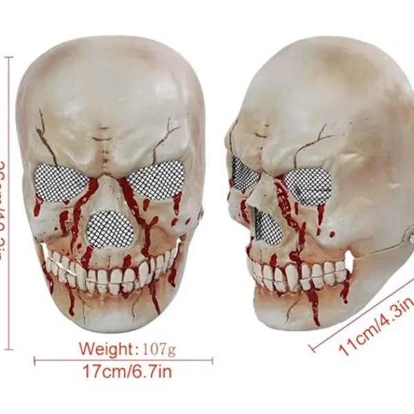 Halloween-dödskallemask med rörlig käke, unisex-vuxen cosplay-mask blodig läskig skelettmaskerad halv ansiktshjälm för Halloween-fest cosplay-dräkt> Masker