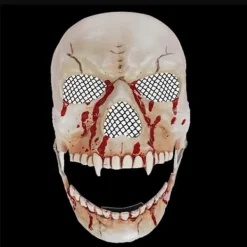 Halloween-dödskallemask med rörlig käke, unisex-vuxen cosplay-mask blodig läskig skelettmaskerad halv ansiktshjälm för Halloween-fest cosplay-dräkt><noscript><img width=