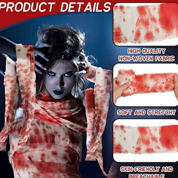 Halloween-dekorationsrekvisita, blodbandage-smink med blodgauzebandage, skräckdekoration hemsökt husrekvisita scen> Smink