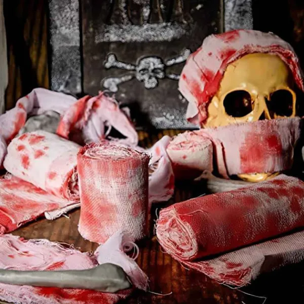 Halloween-dekorationsrekvisita, blodbandage-smink med blodgauzebandage, skräckdekoration hemsökt husrekvisita scen> Smink