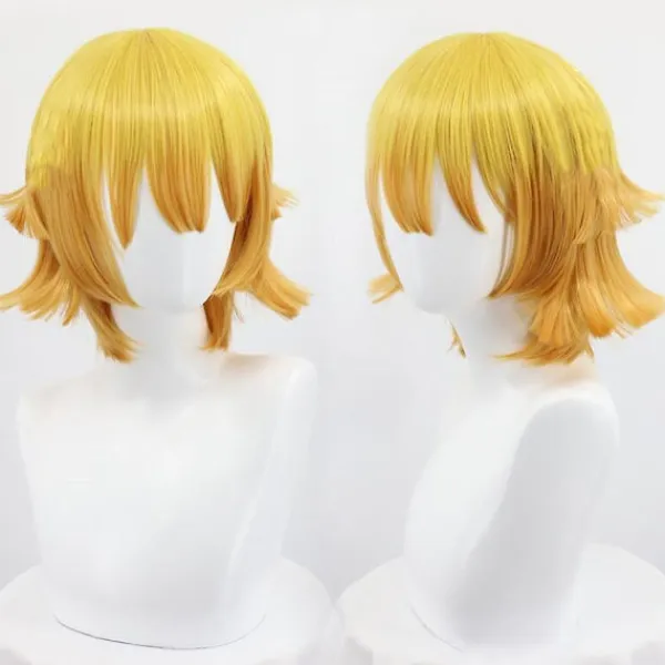 Halloweenfest Demon Slayer Agatsuma Zenitsu Cosplay Party Kostym Outfits Anime Set Gåvor One Size - Wig> Peruker